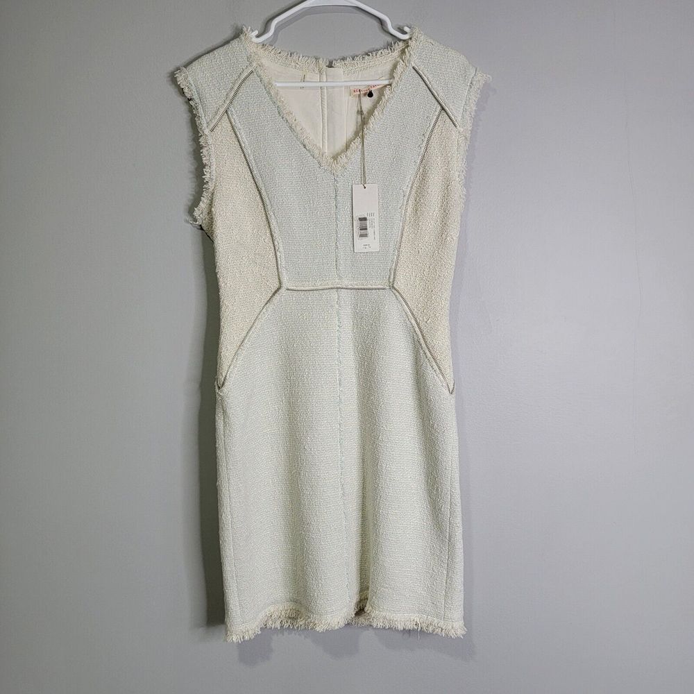 Rebecca Taylor Zip Tweed Combo Dress Sleeveless Size 10‎ Frayed Edges Zippers